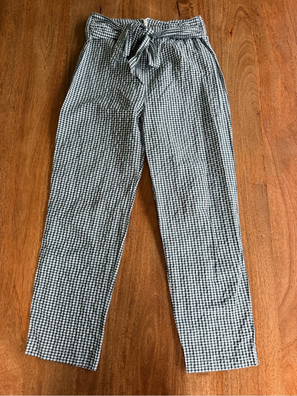 Free People Dark Green & White Gingham Chinos